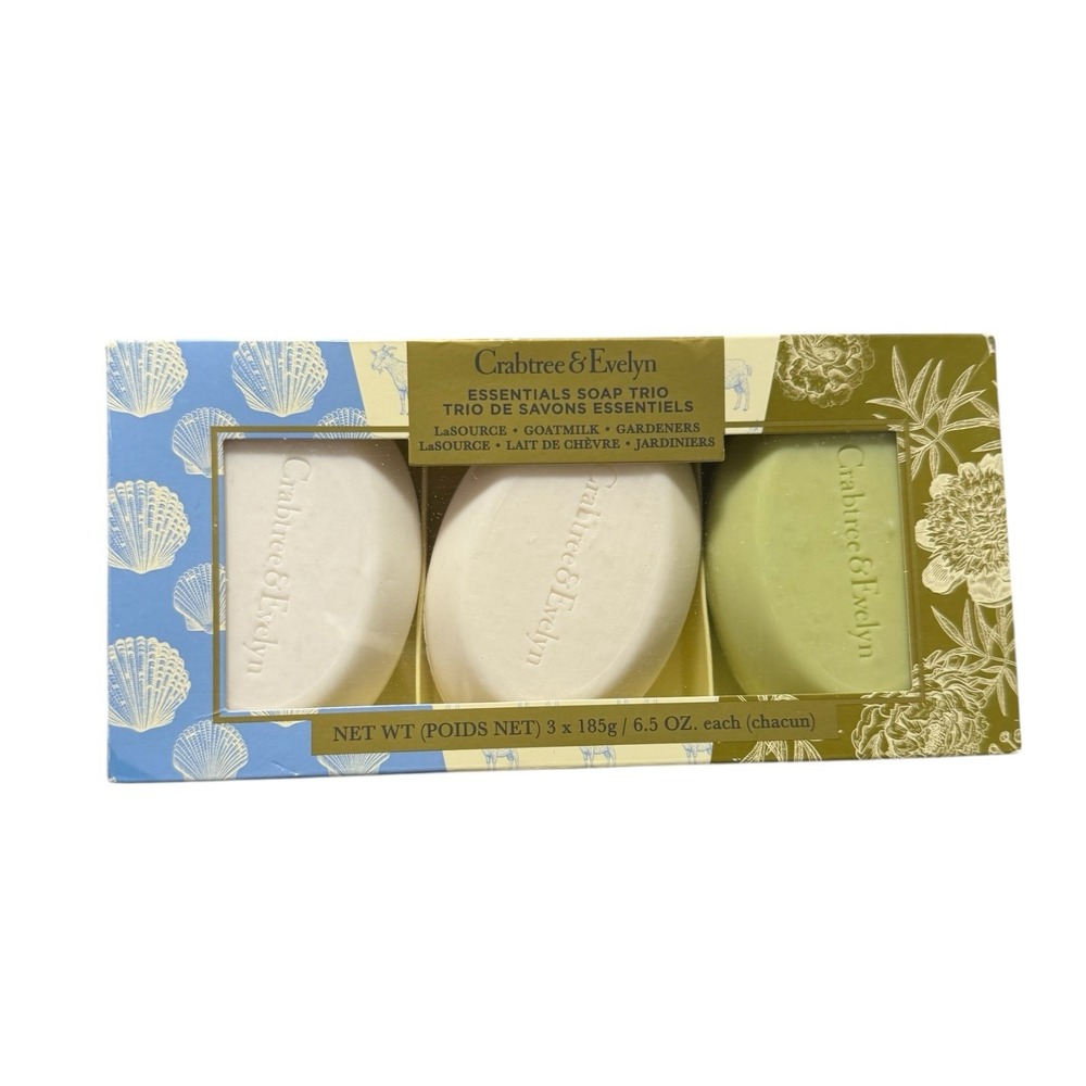 Crabtree & Evelyn Essentials Soap Trio LaSource Goatmilk Gardener Box Set of 3